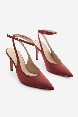 Kadın Stiletto Bilekten Bağlamalı Topuklu Ayakkabı Gisan - Bordo Saten