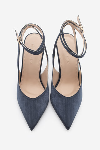 Kadın Stiletto Bilekten Bağlamalı Topuklu Ayakkabı Gisan - Lacivert Saten