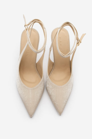 Kadın Stiletto Bilekten Bağlamalı Topuklu Ayakkabı Gisan - Bej Saten