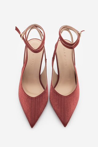 Kadın Stiletto Bilekten Bağlamalı Topuklu Ayakkabı Gisan - Bordo Saten