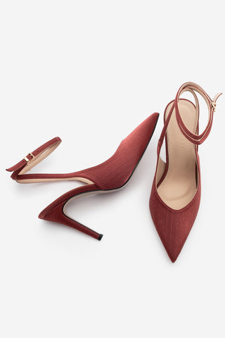 Kadın Stiletto Bilekten Bağlamalı Topuklu Ayakkabı Gisan - Bordo Saten