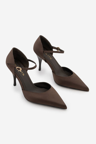 Kadın Stiletto Sivri Burun Topuklu Ayakkabı Peltun - Kahve Saten