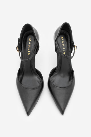 Kadın Stiletto Sivri Burun Topuklu Ayakkabı Peltun - Siyah Yılan