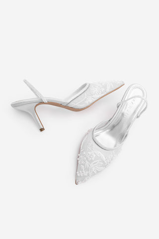 Kadın Stiletto Boncuklu Fileli Nakışlı İşlemeli Klasik Topuklu Ayakkabı Velsedi - Gümüş Saten