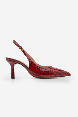 Kadın Stiletto Sivri Burun Topuklu Ayakkabı Andis - Kırmızı Croco