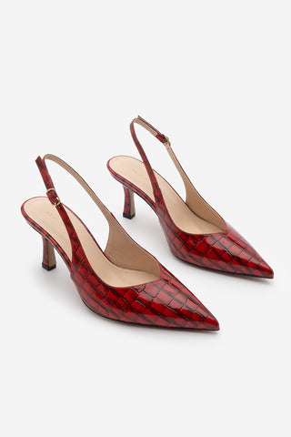 Kadın Stiletto Sivri Burun Topuklu Ayakkabı Andis - Kırmızı Croco