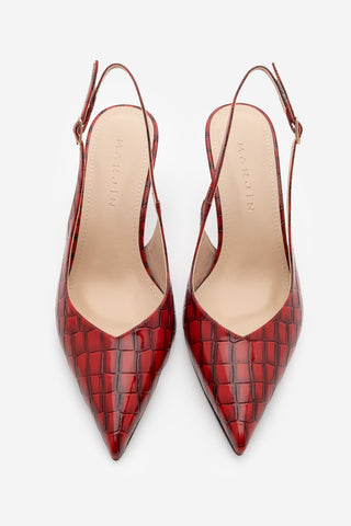 Kadın Stiletto Sivri Burun Topuklu Ayakkabı Andis - Kırmızı Croco