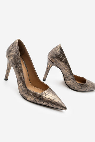 Kadın Stiletto Croco Topuklu Ayakkabı Davin - Bakır Croco