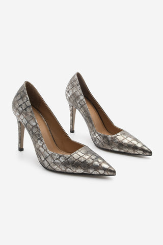 Kadın Stiletto Croco Topuklu Ayakkabı Davin - Platin Croco