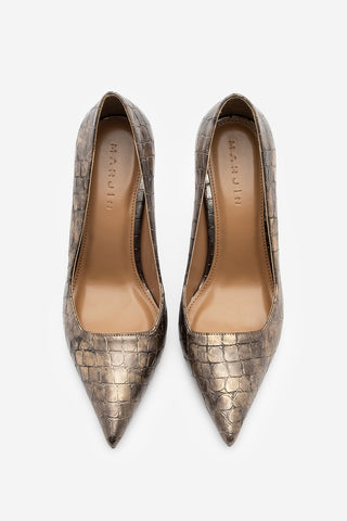 Kadın Stiletto Croco Topuklu Ayakkabı Davin - Bakır Croco