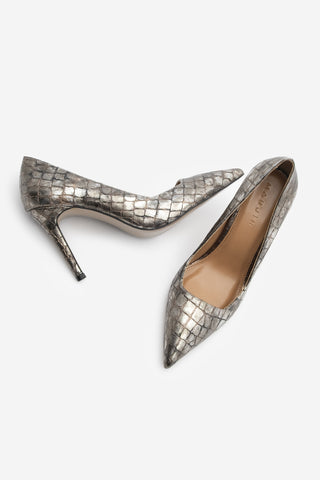 Kadın Stiletto Croco Topuklu Ayakkabı Davin - Platin Croco