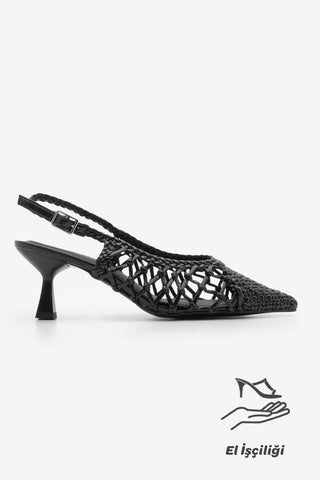 Kadın Stiletto El Örgülü Topuklu Ayakkabı Elvina - Siyah