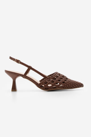Kadın Stiletto El Örgülü Topuklu Ayakkabı Todela - Taba