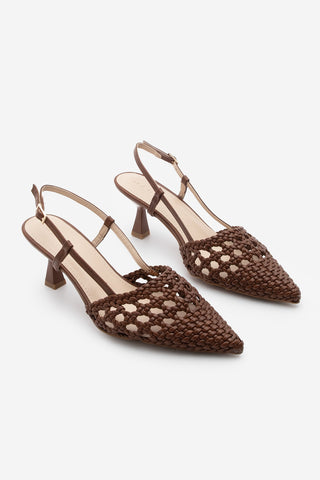 Kadın Stiletto El Örgülü Topuklu Ayakkabı Todela - Taba