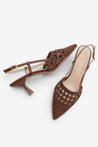 Kadın Stiletto El Örgülü Topuklu Ayakkabı Todela - Taba