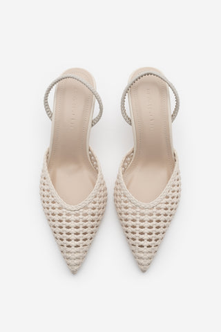 Kadın Stiletto Sivri Burun El Örgüsü Lastikli Klasik Topuklu Ayakkabı Arfes - Bej