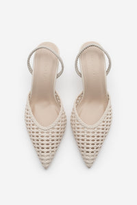 Kadın Stiletto Sivri Burun El Örgüsü Lastikli Klasik Topuklu Ayakkabı Arfes - Bej