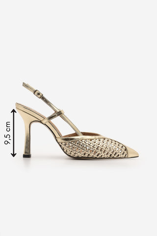 Kadın Stiletto Sivri Burun El Örgüsü Klasik Topuklu Ayakkabı Balesi - Altın