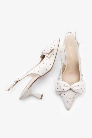 Kadın Stiletto Fiyonklu Topuklu Ayakkabı Borina - Ekru Saten