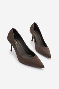 Kadın Stiletto Sivri Burun İnce Topuklu Ayakkabı Elvor - Kahve Süet