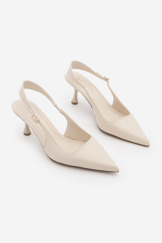 Kadın Stiletto Sivri Burun Klasik Topuklu Ayakkabı Riyona - Ekru