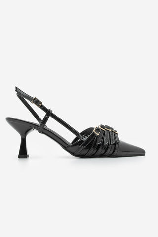 Kadın Stiletto Kemerli Topuklu Ayakkabı Anore - Siyah Rugan