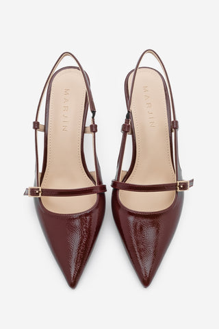 Kadın Stiletto Bantlı Topuklu Ayakkabı Fenka - Bordo Rugan