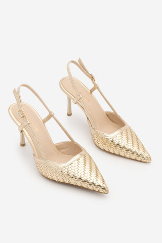 Kadın Stiletto Örgü Desen Klasik Topuklu Ayakkabı Arisa - Altın