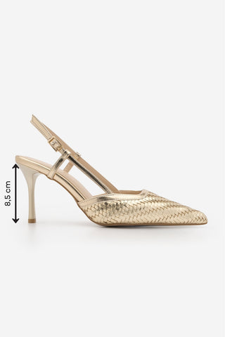 Kadın Stiletto Örgü Desen Klasik Topuklu Ayakkabı Arisa - Altın