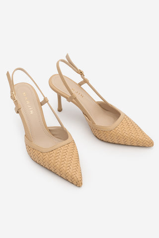 Kadın Stiletto Örgü Desen Klasik Topuklu Ayakkabı Arisa - Camel