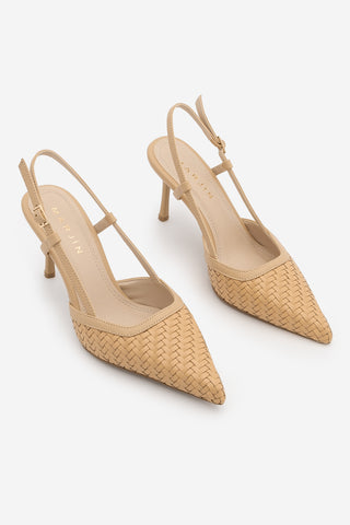 Kadın Stiletto Örgü Desen Klasik Topuklu Ayakkabı Arisa - Camel