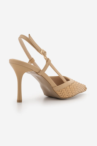 Kadın Stiletto Örgü Desen Klasik Topuklu Ayakkabı Arisa - Camel