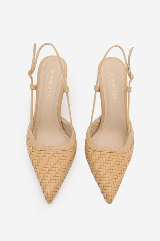 Kadın Stiletto Örgü Desen Klasik Topuklu Ayakkabı Arisa - Camel