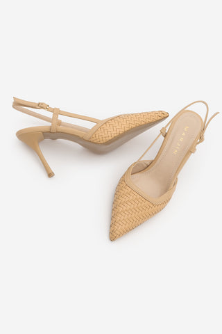 Kadın Stiletto Örgü Desen Klasik Topuklu Ayakkabı Arisa - Camel