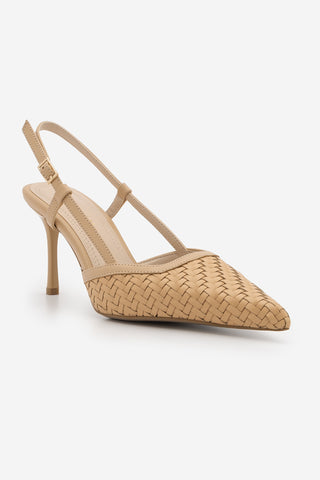Kadın Stiletto Örgü Desen Klasik Topuklu Ayakkabı Arisa - Camel