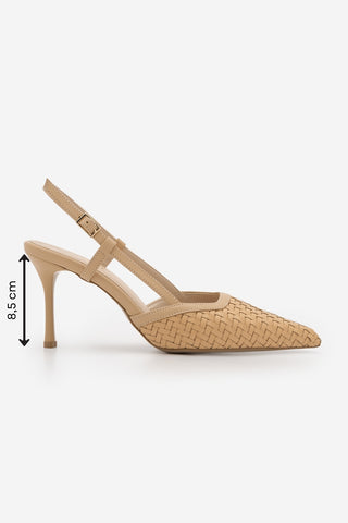 Kadın Stiletto Örgü Desen Klasik Topuklu Ayakkabı Arisa - Camel