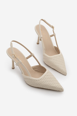 Kadın Stiletto Örgü Desen Klasik Topuklu Ayakkabı Arisa - Ekru