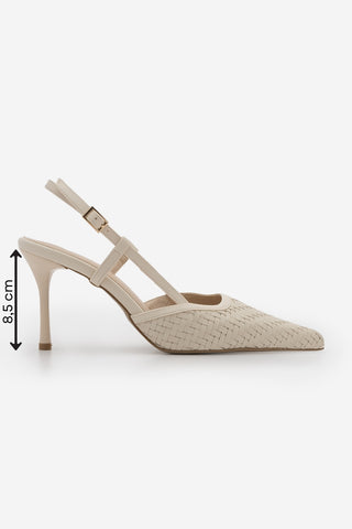 Kadın Stiletto Örgü Desen Klasik Topuklu Ayakkabı Arisa - Ekru