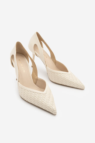 Kadın Stiletto Örgü Desen Klasik Topuklu Ayakkabı Tagilo - Ekru