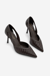 Kadın Stiletto Örgü Desen Klasik Topuklu Ayakkabı Tagilo - Kahve