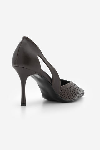 Kadın Stiletto Örgü Desen Klasik Topuklu Ayakkabı Tagilo - Kahve
