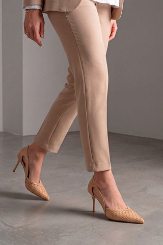 Kadın Stiletto Örgü Desen Topuklu Ayakkabı Tagilo - Camel