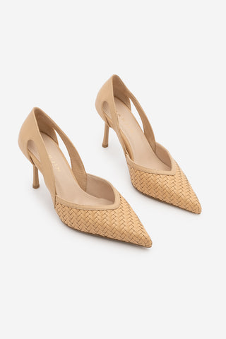 Kadın Stiletto Örgü Desen Topuklu Ayakkabı Tagilo - Camel