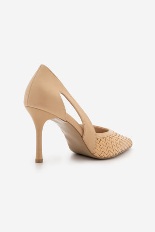 Kadın Stiletto Örgü Desen Topuklu Ayakkabı Tagilo - Camel
