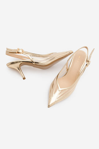 Kadın Stiletto Şeritli Fileli Topuklu Ayakkabı Vimola - Altın