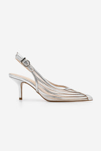 Kadın Stiletto Şeritli Fileli Topuklu Ayakkabı Vimola - Gümüş