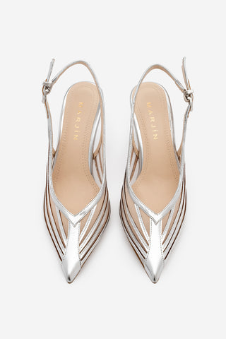 Kadın Stiletto Şeritli Fileli Topuklu Ayakkabı Vimola - Gümüş