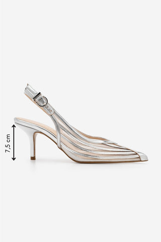 Kadın Stiletto Şeritli Fileli Topuklu Ayakkabı Vimola - Gümüş