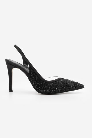 Kadın Stiletto Taşlı Topuklu Ayakkabı Esolo - Siyah