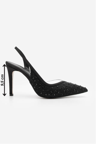 Kadın Stiletto Taşlı Topuklu Ayakkabı Esolo - Siyah
